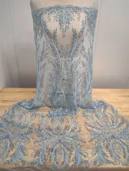 9Colors NEW Lace Fabrics Embroidery Beaded Dress Material Good Quality Sky blue, Pink, Off White, Navy, Greey, Champagne