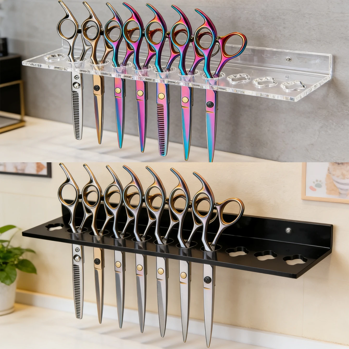 12-Fach Acryl Wandmontierter Scherenhalter Transparenter Salon-Scherenständer Friseur-Aufbewahrungsständer Tierpflege-Haarschneidemaschinen-Ständer (T