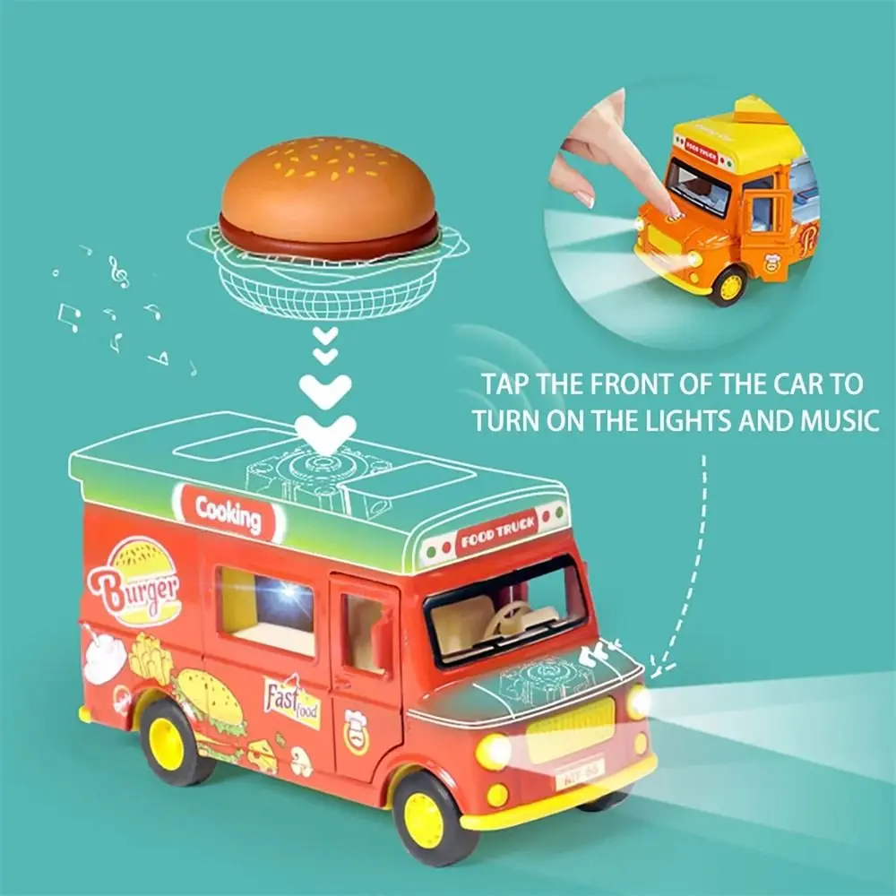 Burger Bus Food Truck with Music Light Educationl Ice Cream Car Model Exquisite Vehicle Pull Back Car Pretend Play