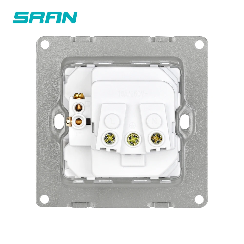 SRAN EU16A 250V Wall Socket with Switch Button Power Outlet Russia Spain Stainless Steel Glass PC  Panel Electrical sockets