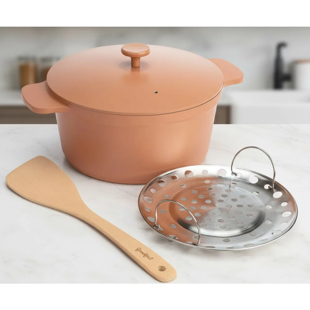 

Multilayer Nonstick Dutch Oven Pot with Lid, Roasting Rack & Turner, Dishwasher Safe, 4.7-Quart for Home Cooks