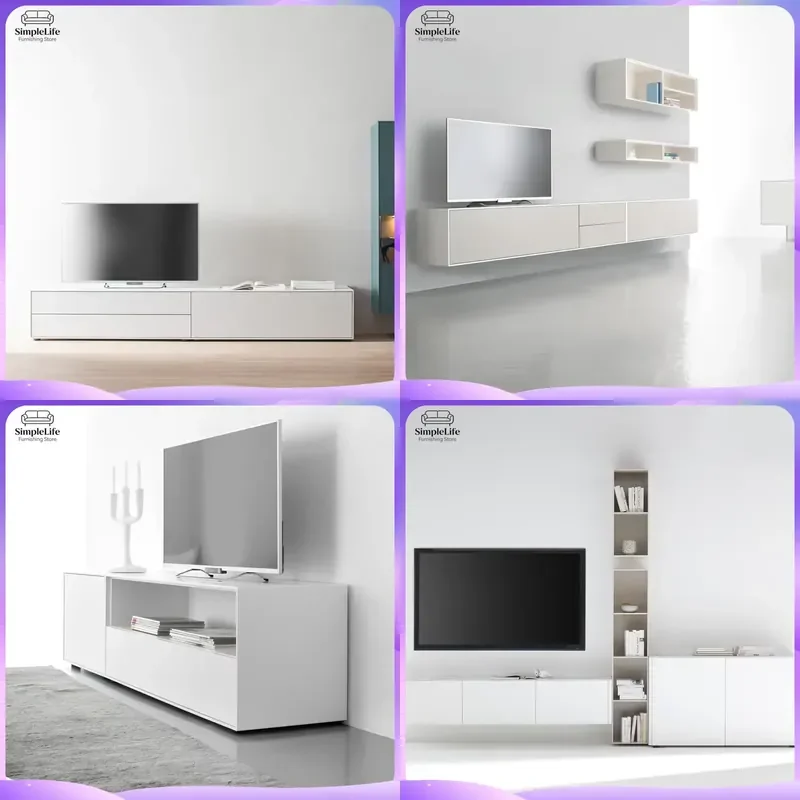 Modern Wall Mounted TV Cabinet for Living Room and Bedroom Smart TV Stand with Storage Shelves and Hidden Wiring Management