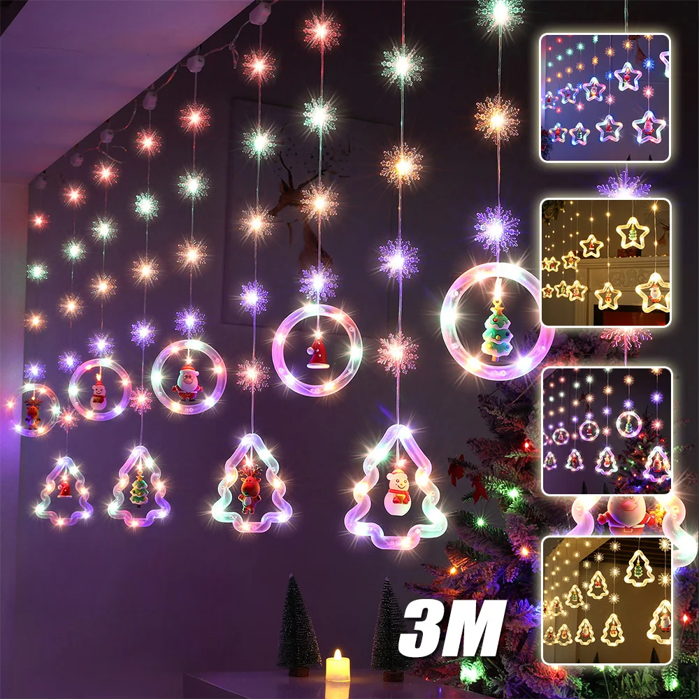 3M Christmas Wish Ring Curtain Curtain Garland Decorations For Home Christmas Ornaments Xmas Gifts Navidad 2024 New Year Decor