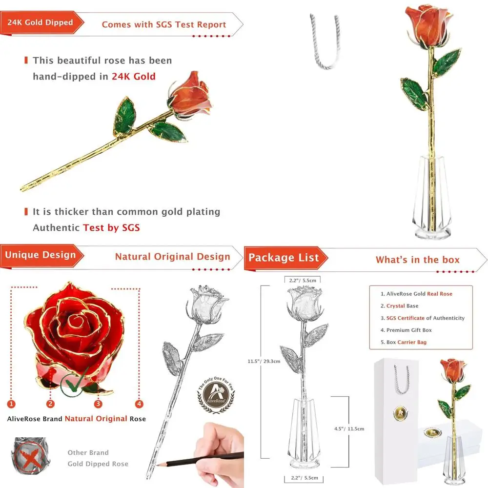 

Позолоченная 24-каратным золотом настоящая роза — уникальный дизайн для подарков на День святого Валентина, День матери или день рождения (оранжевая, с хрустальной вазой)