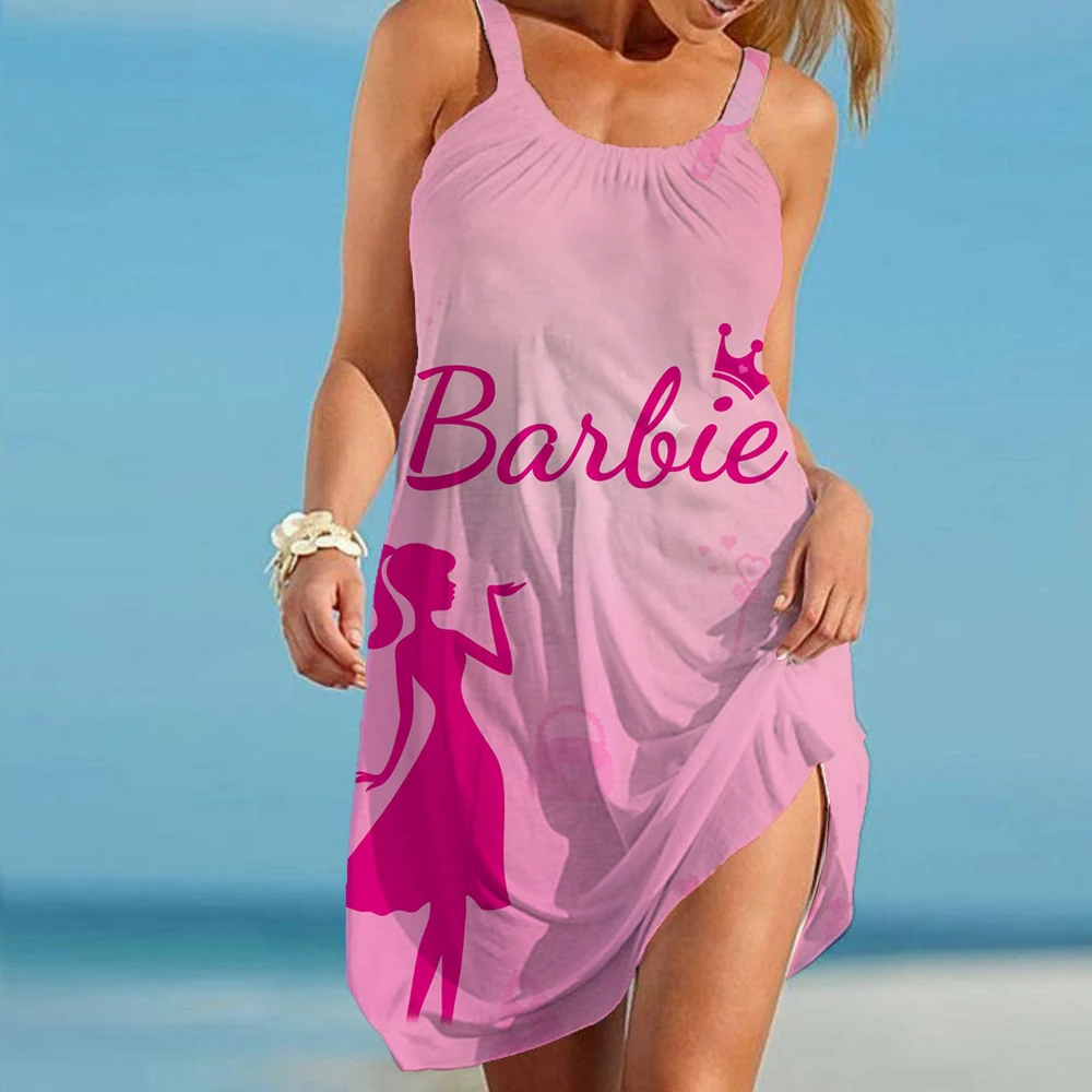 Vestidos Elegantes con estampado de princesa Barbie para mujer, Vestido de playa para mujer, Top de moda, vestido holgado informal de gran tamaño