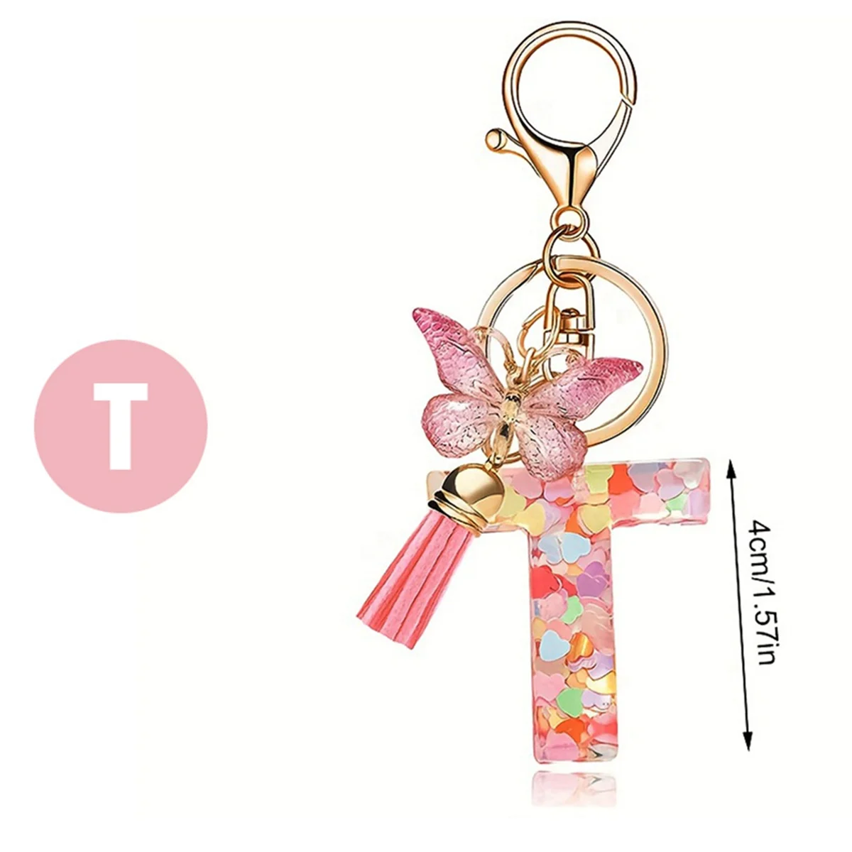 R Type Letter Pendant Pink Cute Initial Keychain Butterfly