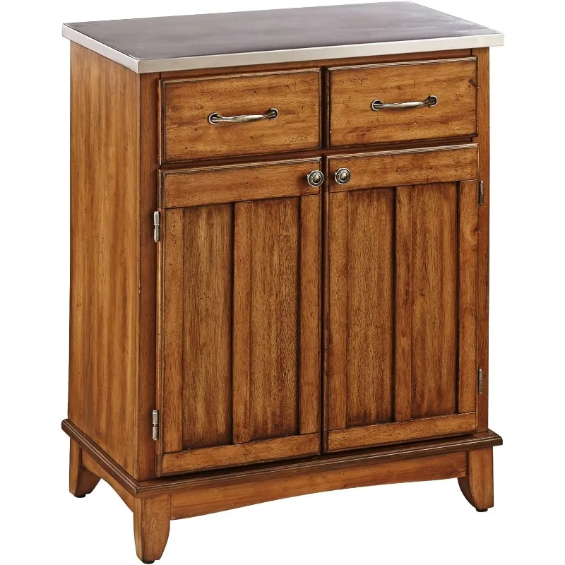 Buffet Cottage Oak with Stainless Steel Top Two-door Cabinet with Adjustable Shelf and Two Utility Drawer on Metal Drawer Slides