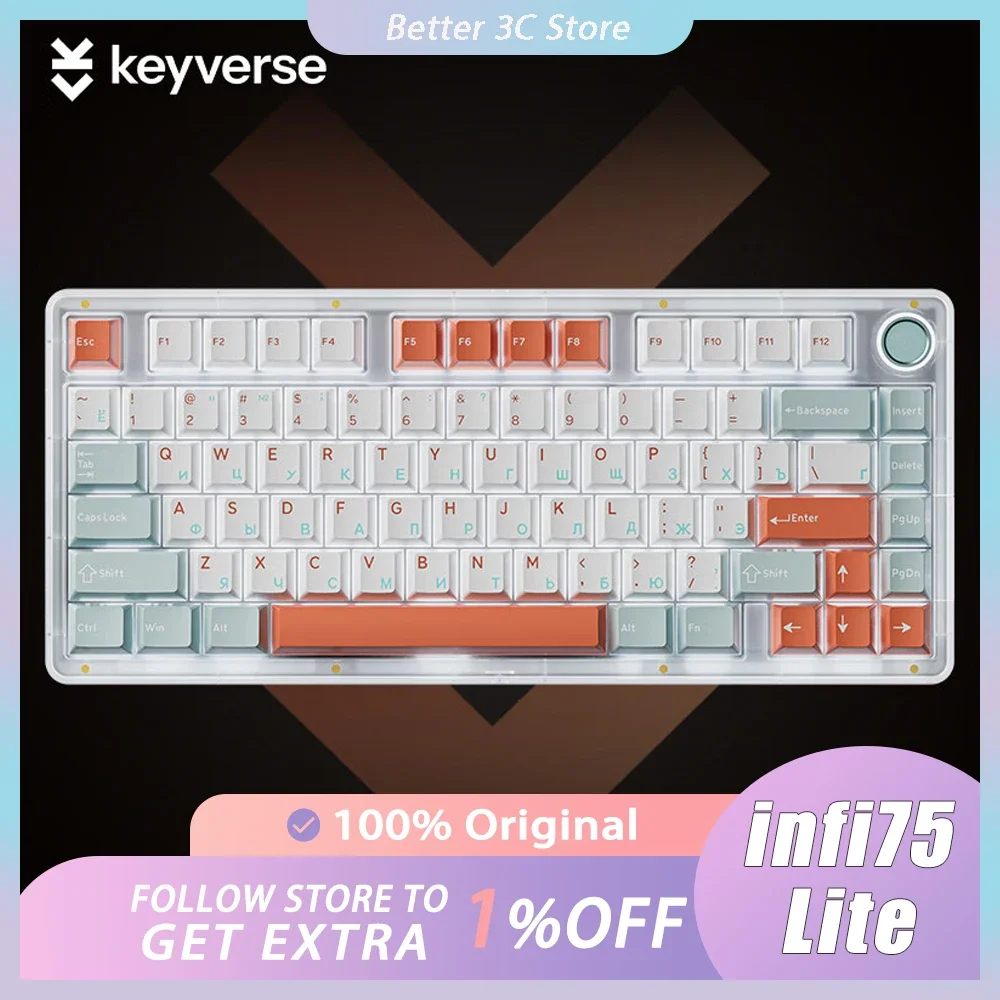 

Keyverse Infi75 Lite Mechanical Keyboard Multifunctional Knob Tri Mode Wireless Gaming Keyboard RGB Hot Swap Gasket Pc Gamer