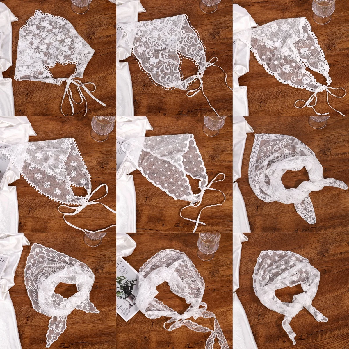 

Fashion Lace Triangle Headscarf Romantic Summer White Woven Floral Lace Hair Scarf Wraps Travel Photo Headband Hair Accessories