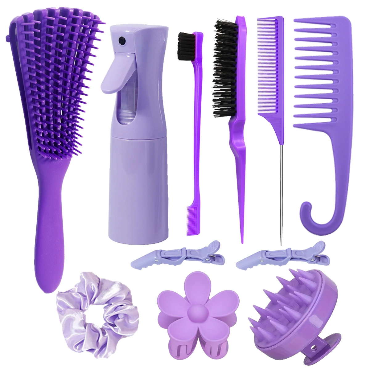 مجموعة تصفيف مكونة من 11 قطعة، وزجاجة رذاذ، ومشط تصفيف احترافي وفرشاة شعر، ودبوس شعر، وعصابة شعر خاصة للشعر المستعار الحقيقي