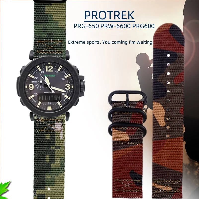 Nylon Watch Band Strap For Casio PROTREK Series Watchband PRG-600 PRG-650 PRW-6600 PRG600 Climbing Outdoor Sports Bracelet 24mm