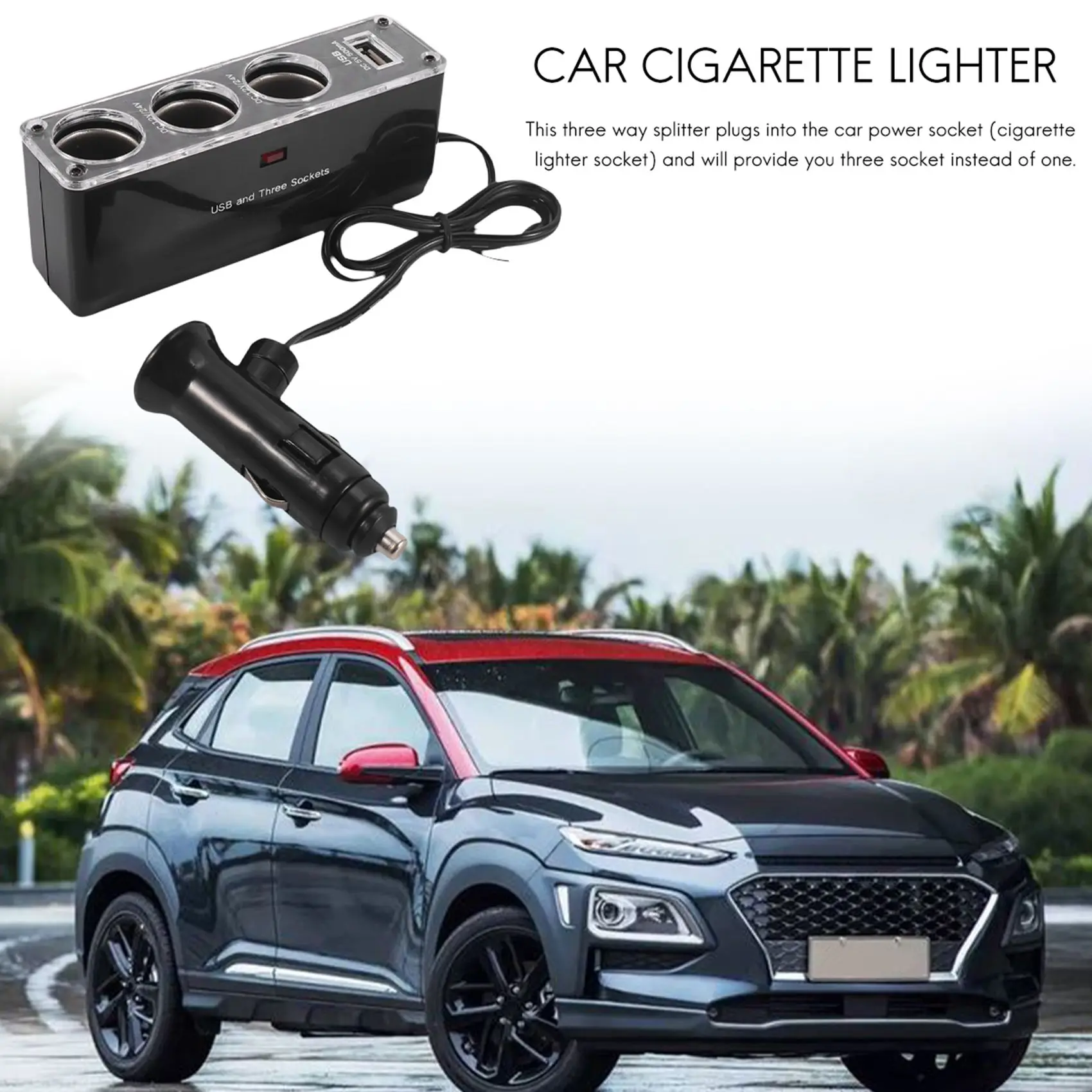 3 WAY MULTI SOCKET CAR LIGHTER SPLITTER USB PLUG CHARGER DC 12V/24V Triple ADAPTER With USB