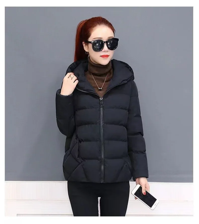 2024 Women Jacket Parka Down Cotton Padded Coat Autumn Winter Slim Short Hooded Warm Thicken Jackets Women\'s Outerwear Clothing