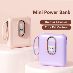 Mini Power Bank 20000mAh Built in Cable Portable Charger External Battery Pack for iPhone 16 Samsung S24 Huawei Xiaomi Powerbank