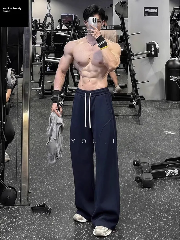 k Blue Men's Fitn Sports Pants Winter Fce American Sle Flared Casual Knife  Straight Leg Trousers