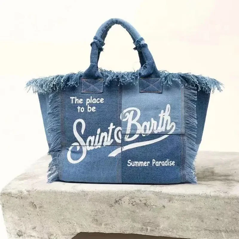 Saint Barth Trendy Damestas Grote Capaciteit Casual Reizen Gestreept Geruit Handgemaakte Kwastje Handtas Licht Luxe Comfortabel