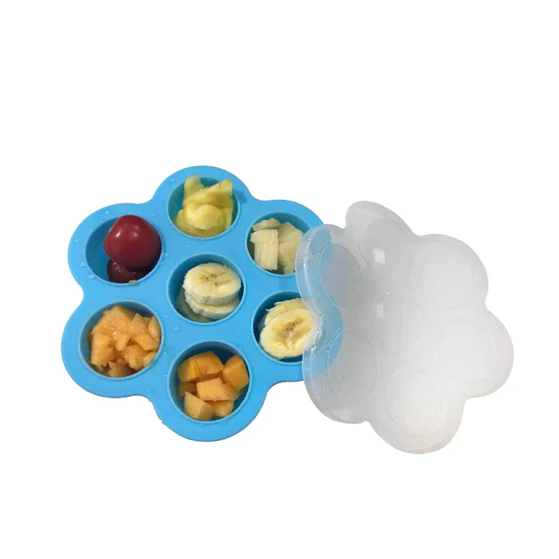 7-Hole Complementary Food Box with Lid Baby Food Storage Fresh-keeping Box Silicone Ice Grid Jelly Refrigerated Storage Box 254