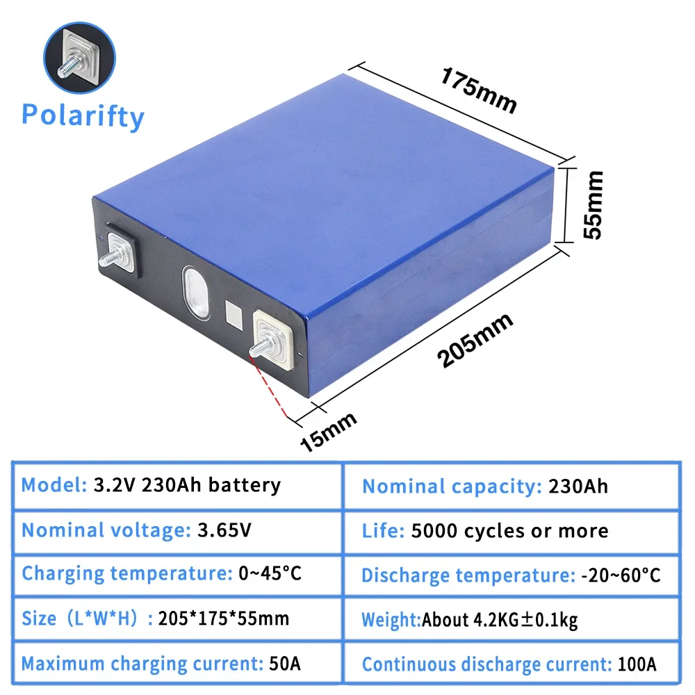 8 peças 3.2v 230ah lifepo4 bateria de fosfato de ferro de lítio diy 12v 24v 36v 48v células recarregáveis grau a para sistema de armazenamento solar