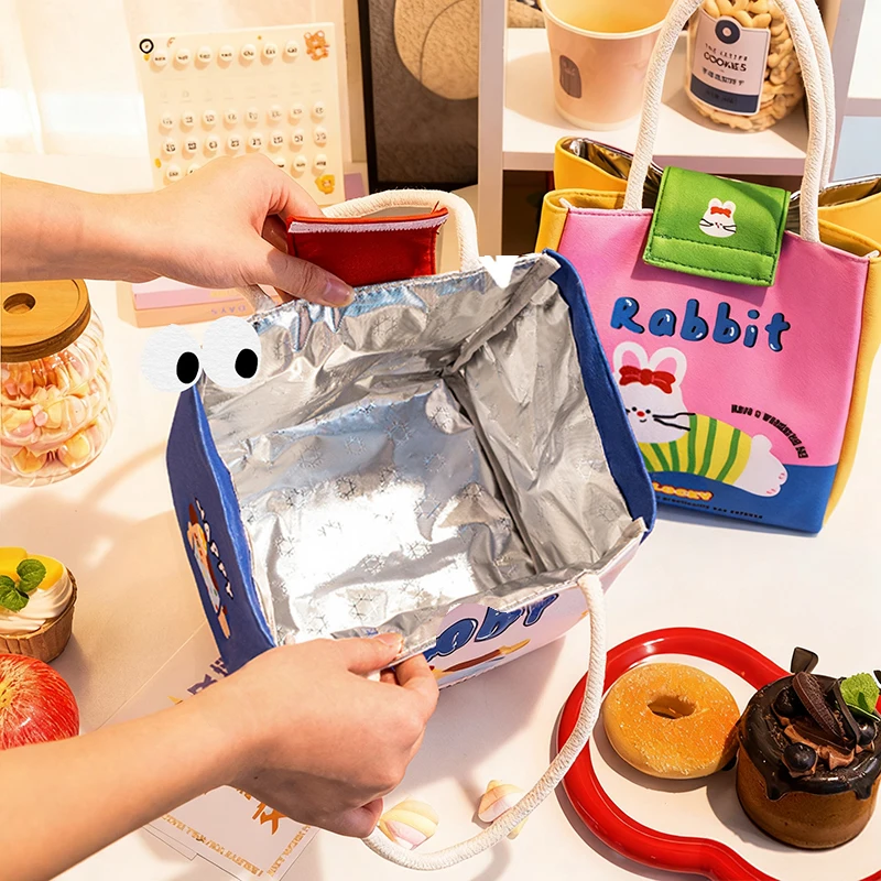 حقائب غداء معزولة برسوم كرتونية لطيفة مع مقابض مثالية للطلاب وعمال المكاتب بسعة كبيرة لتخزين الطعام والنزهات