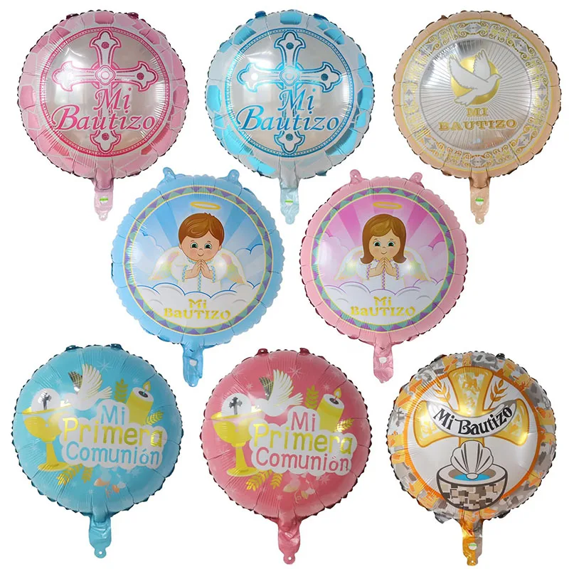 10pcs 18inch Round Spanish Christening West Baptism Theme Party Decoration Baby Shower Foil Helium Balloons Kids Toys Air Globos