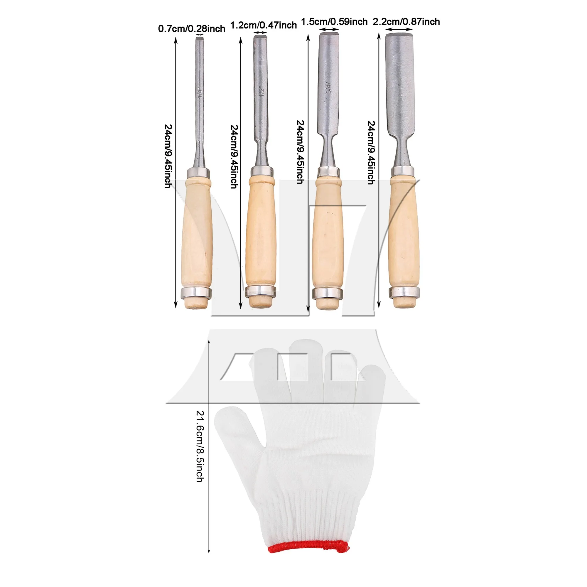 BQLZR 1set 4-In-1 Carpentry Semicircular Chisel With Protective Glove Set, Suitable for Wood Carving