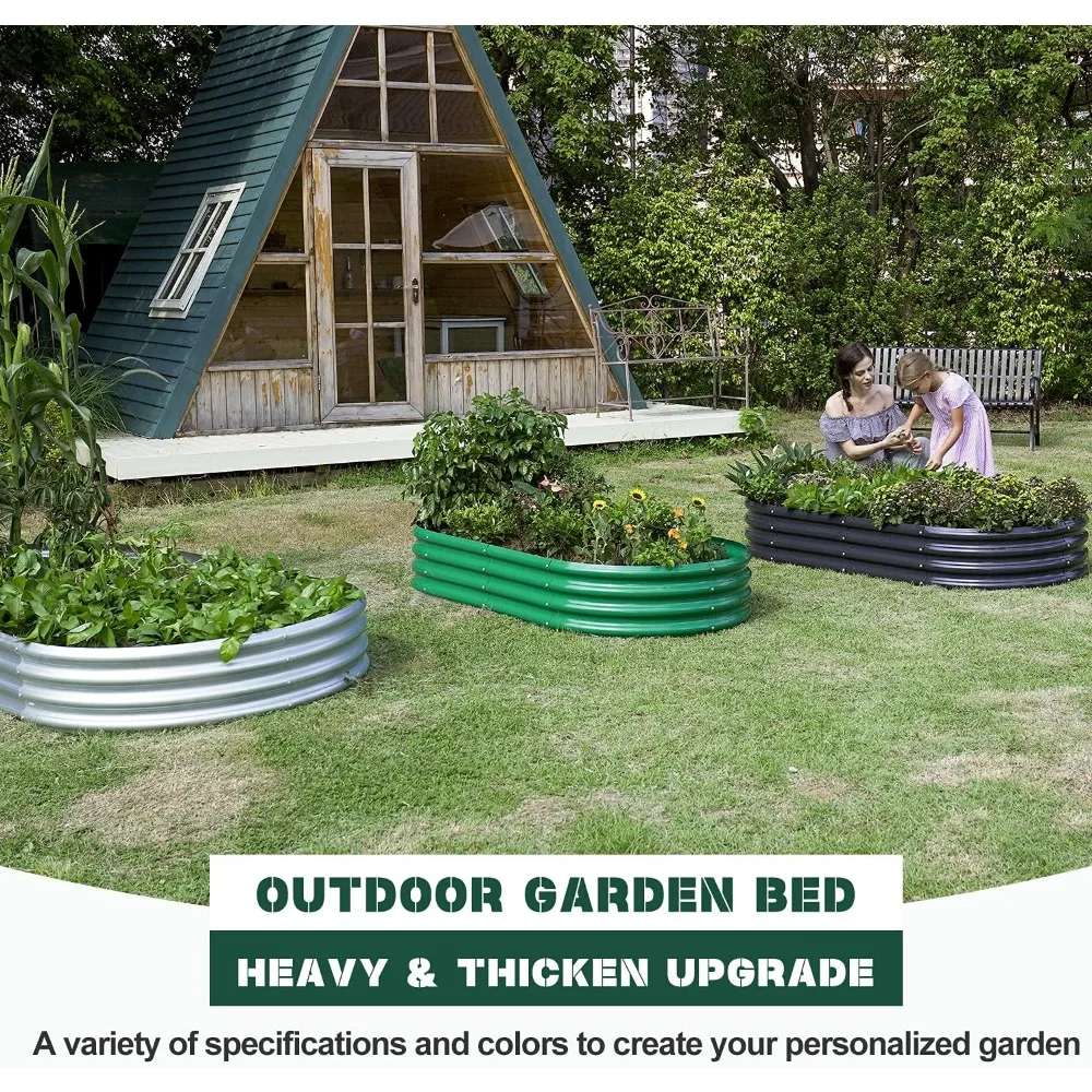 Galvanized Raised Garden Bed Kit, Galvanized Planter Garden Boxes Outdoor, Oval Large Metal for Vegetables