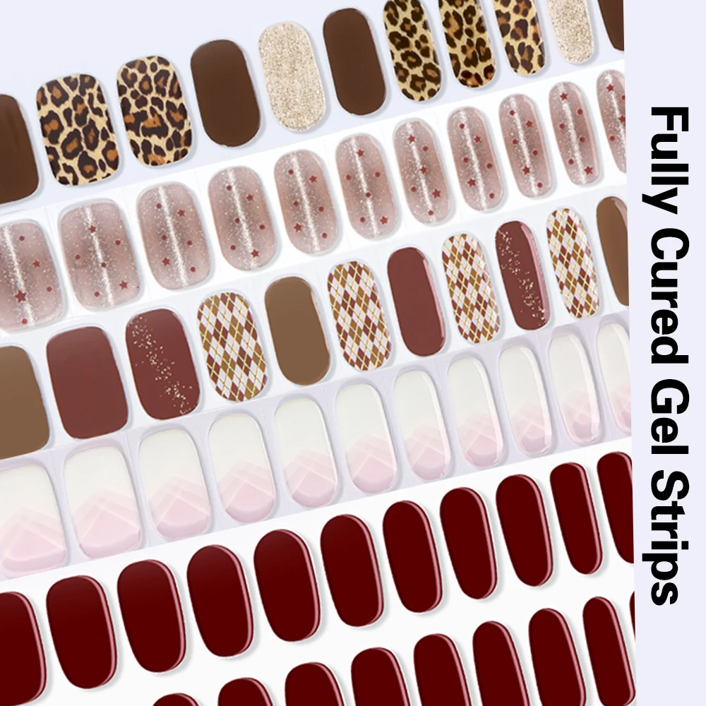 UV FREE Fully Cured Gel Nail Strips 16/22 Tips Self Adhesive Gel Nail Stickers DIY Nail Art Manicure DON'T NEED UV LAMP