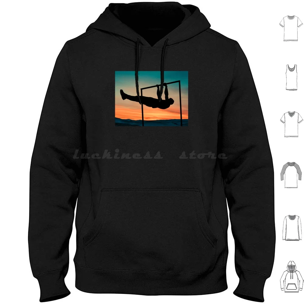 Hoodies Calisthenics Sunset de Manga Longa para Treino de Calistenia, Treino de Rua, Treino com Pesos e Treino de Planche com Alavanca Frontal