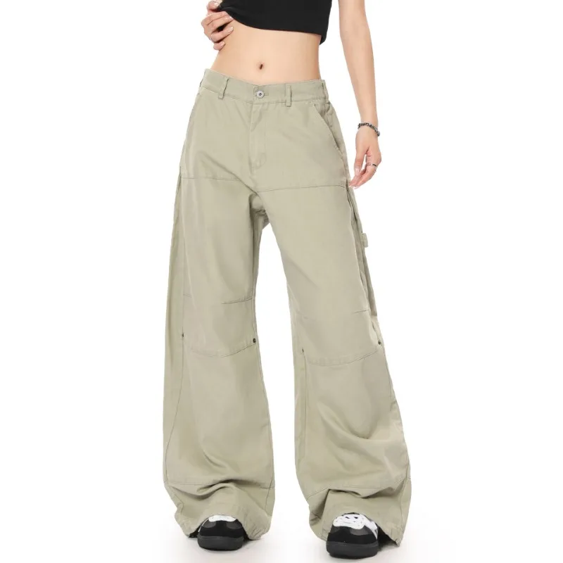 

OR FL American High Street Vibe Style 100 Cotton Women Cargo Trousers Baggy Staraight Slacks Women's Solid Color Aging Pants Y2k