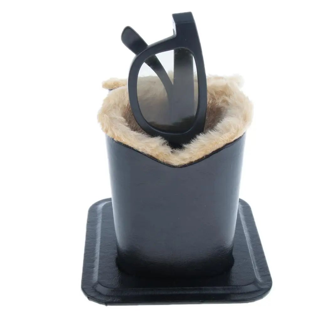 Glasses Stand Case Plush Lined Dual Holder PU Leather Desk Organizer Eyeglass Storage Box for Living Room Study