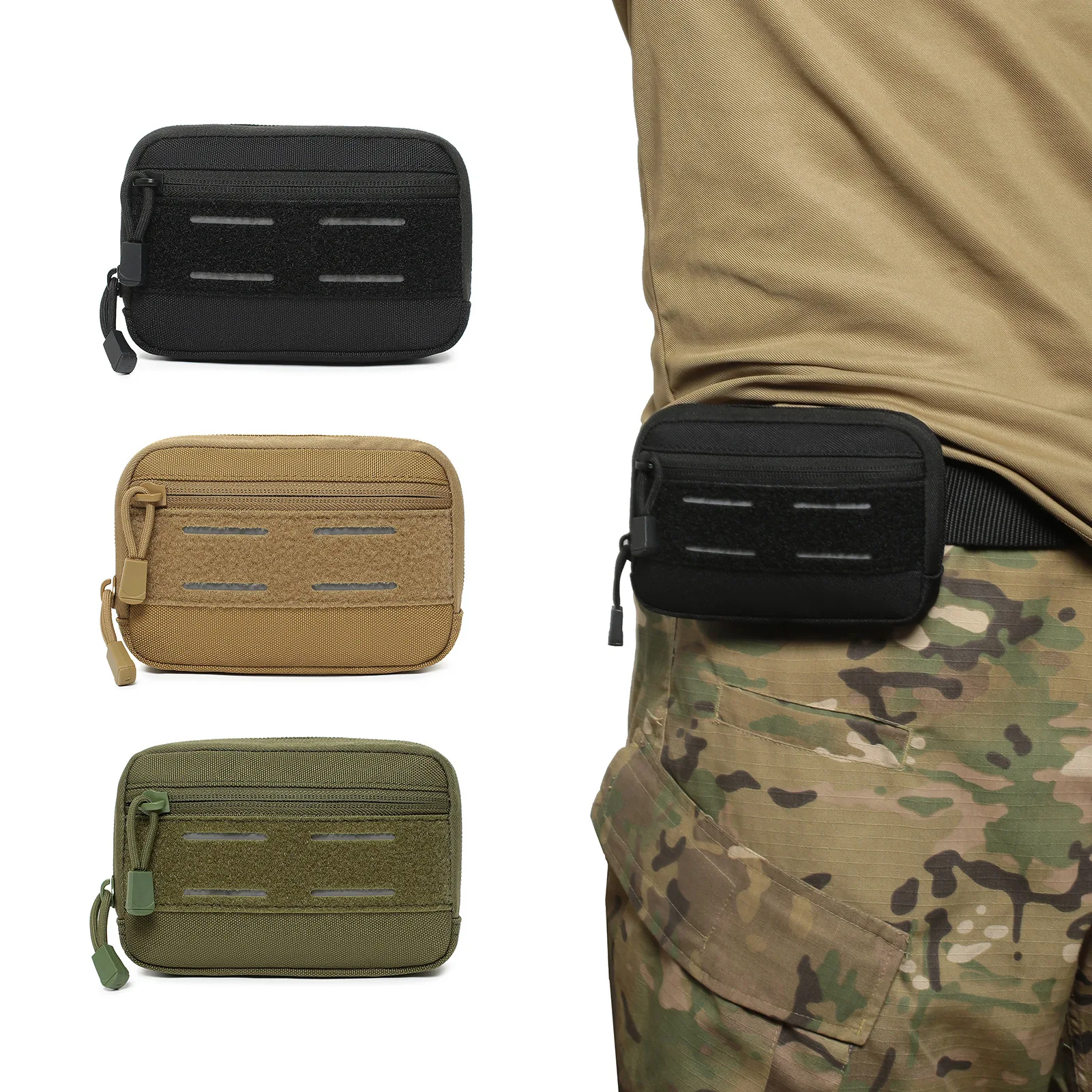 Tas Pinggang Taktis Molle Kamuflase untuk Berburu, Aksesori EDC, Tempat Penyimpanan Alat, Koin, Ponsel, dan Perjalanan