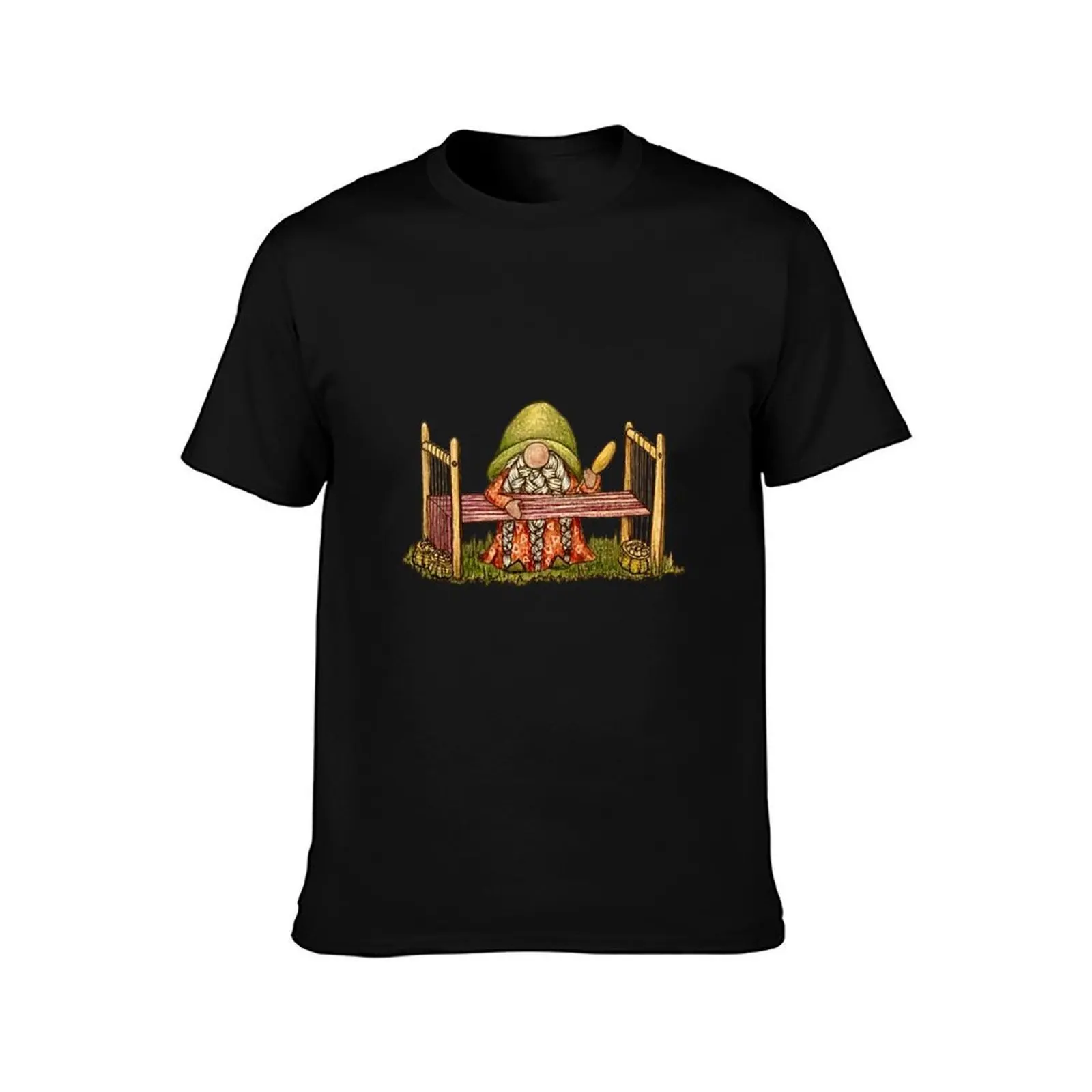 Weaving Gnome T-Shirt, Summer Casual Cotton Tee, Oversized Streetwear Tops, Vintage Graphic Print, Loose Fit Short Sleeve
