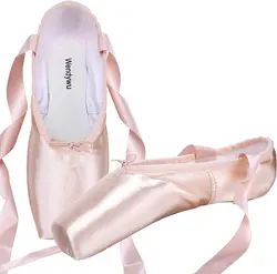 WENDYWU Professional Ballet Slipper Dance Shoe Pink Ballet Pointe Shoes with Toe Pad Protector for Girls Women