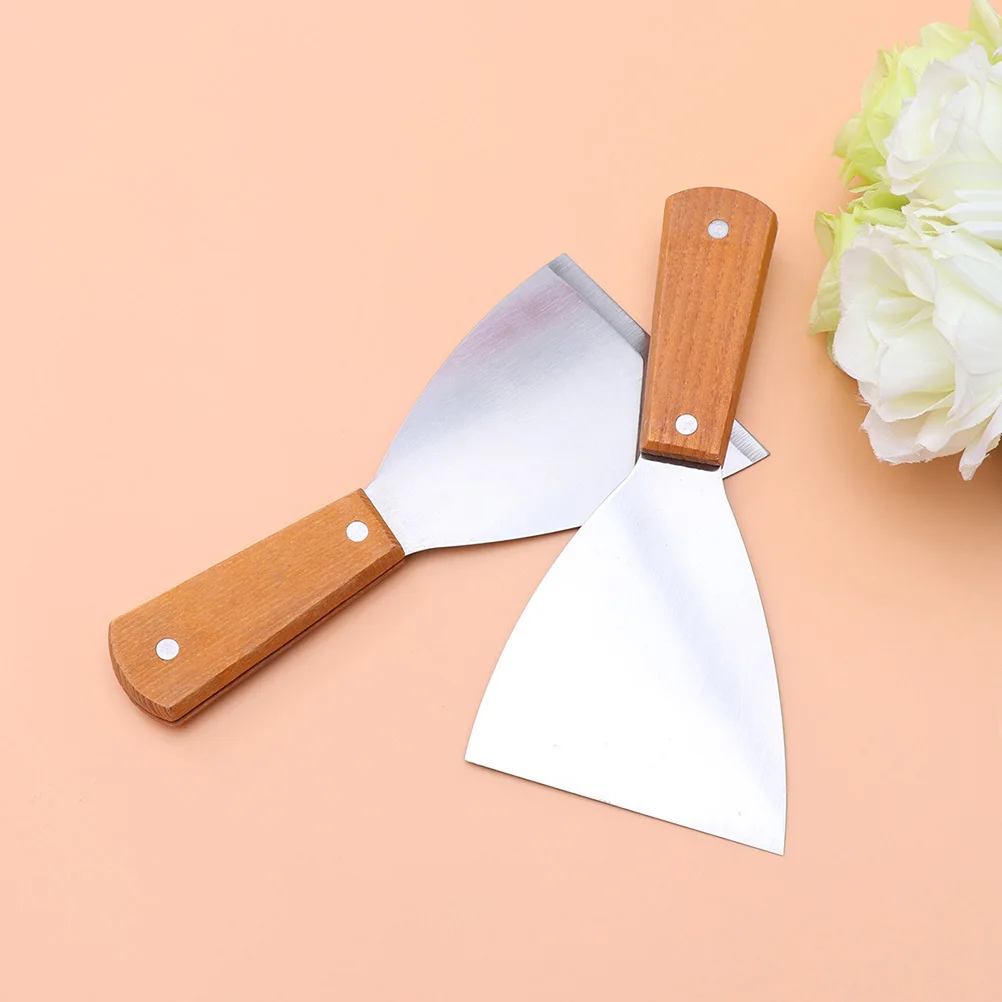 

3pcs Stainless Steel Triangular Shovel With Wood Handle Heat Resistant Cooking Spatula For Baking Grilling Cake Kitchen Use