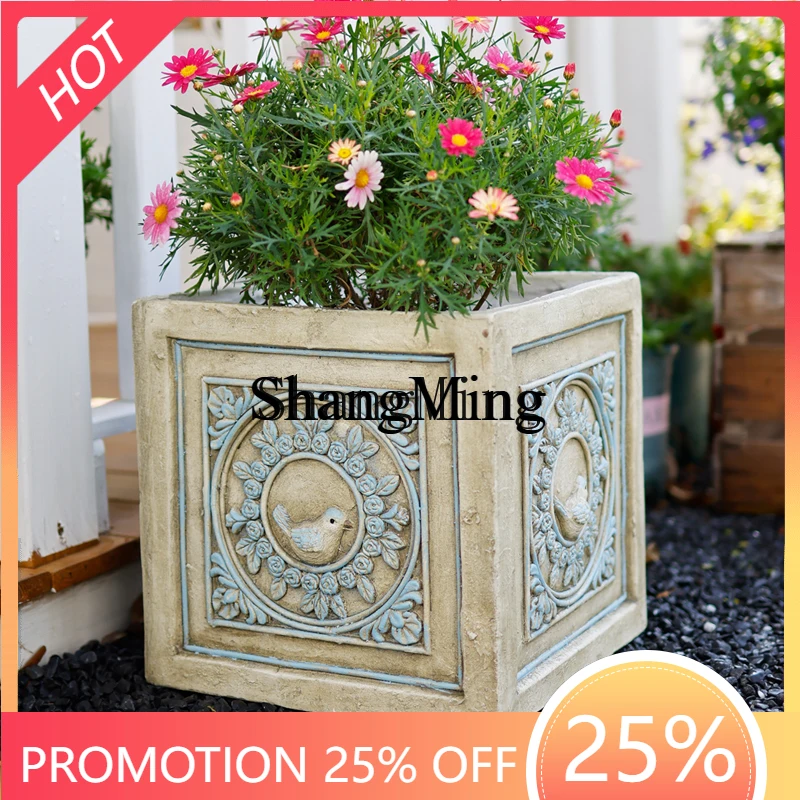 

FGsimple square relief garden flower pot large creative household outdoor foxtail butterfly orchid pot