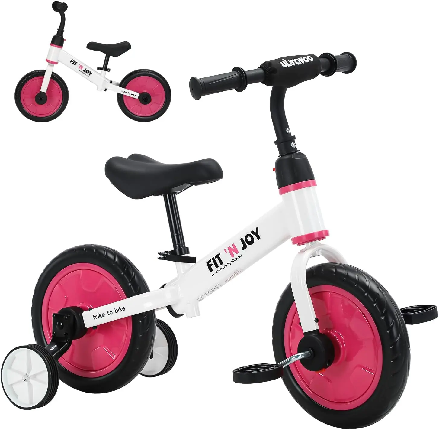 Trike to Bike Riding Tricycles for Boys Girls 2-5, Fit 'n Joy Kids Balance Bike with Pedals & Training Wheels Options, 4-in-1 St