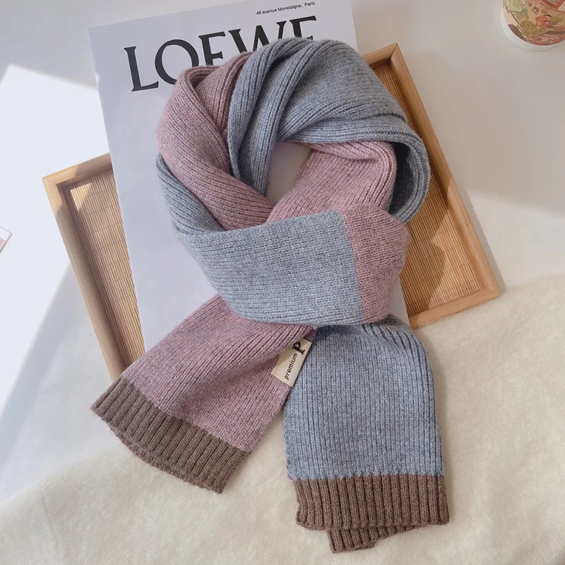 

Wool Blend Soft Scarf Women in Autumn and Winter2023New knitted color-blocked woolen versatile warm long neck warmer stu