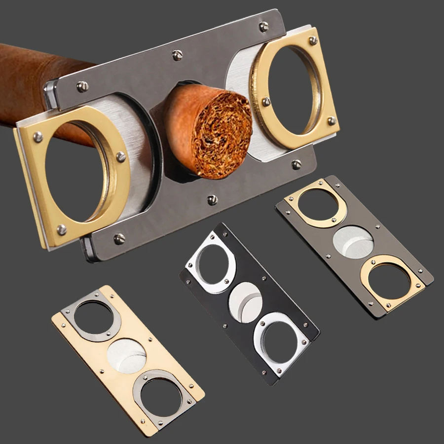 

Flame Lover Cuba Cigar Cutter Guillotine Puncher Scissors Knife Stainless Steel 2 Sharp Blades Cutting Accessories Golden Black