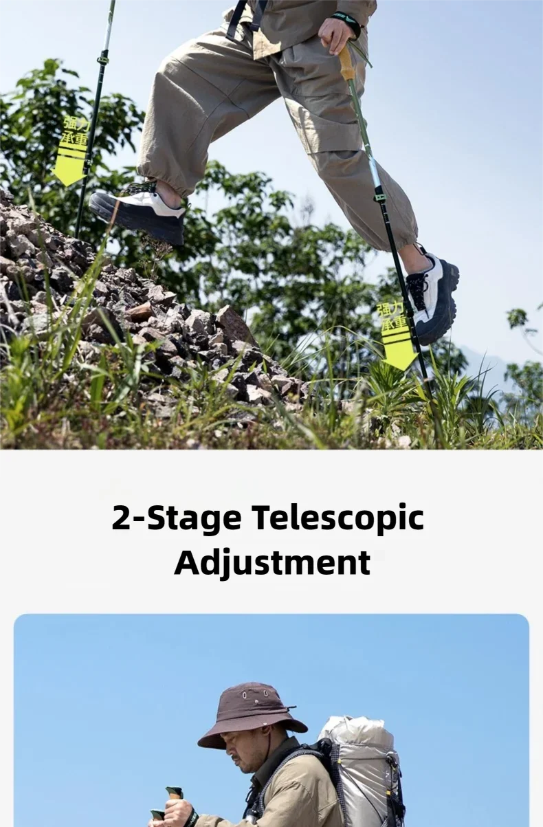 BISINNA 2 Stück Trekkingstöcke, tragbare 3-teilige Teleskopstöcke, Aluminium-Wanderstöcke für Rucksackreisen – Detail 6