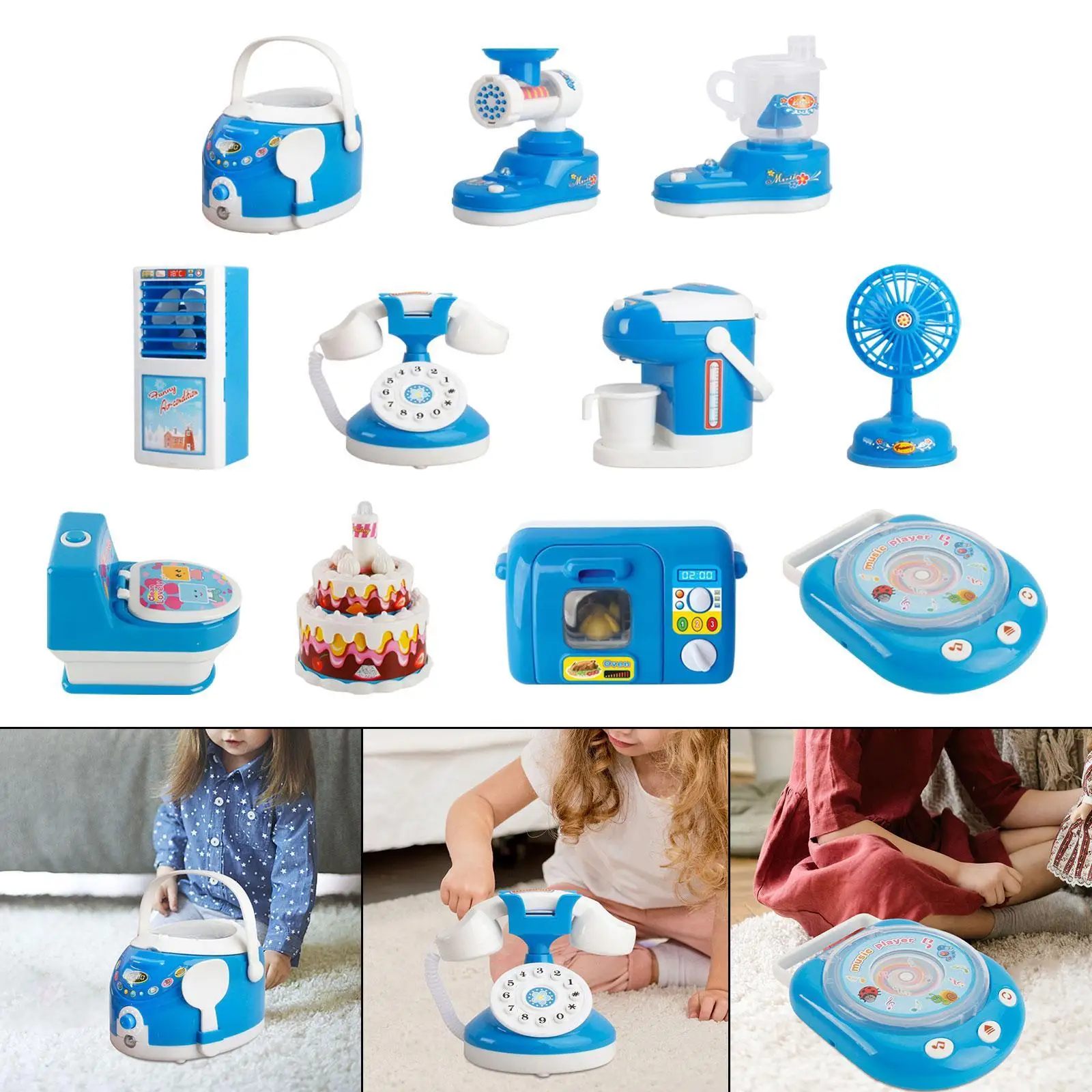 Toy Kitchen Set for Kids, Mini Appliance Playset, Educational Role Play Kitchen Items