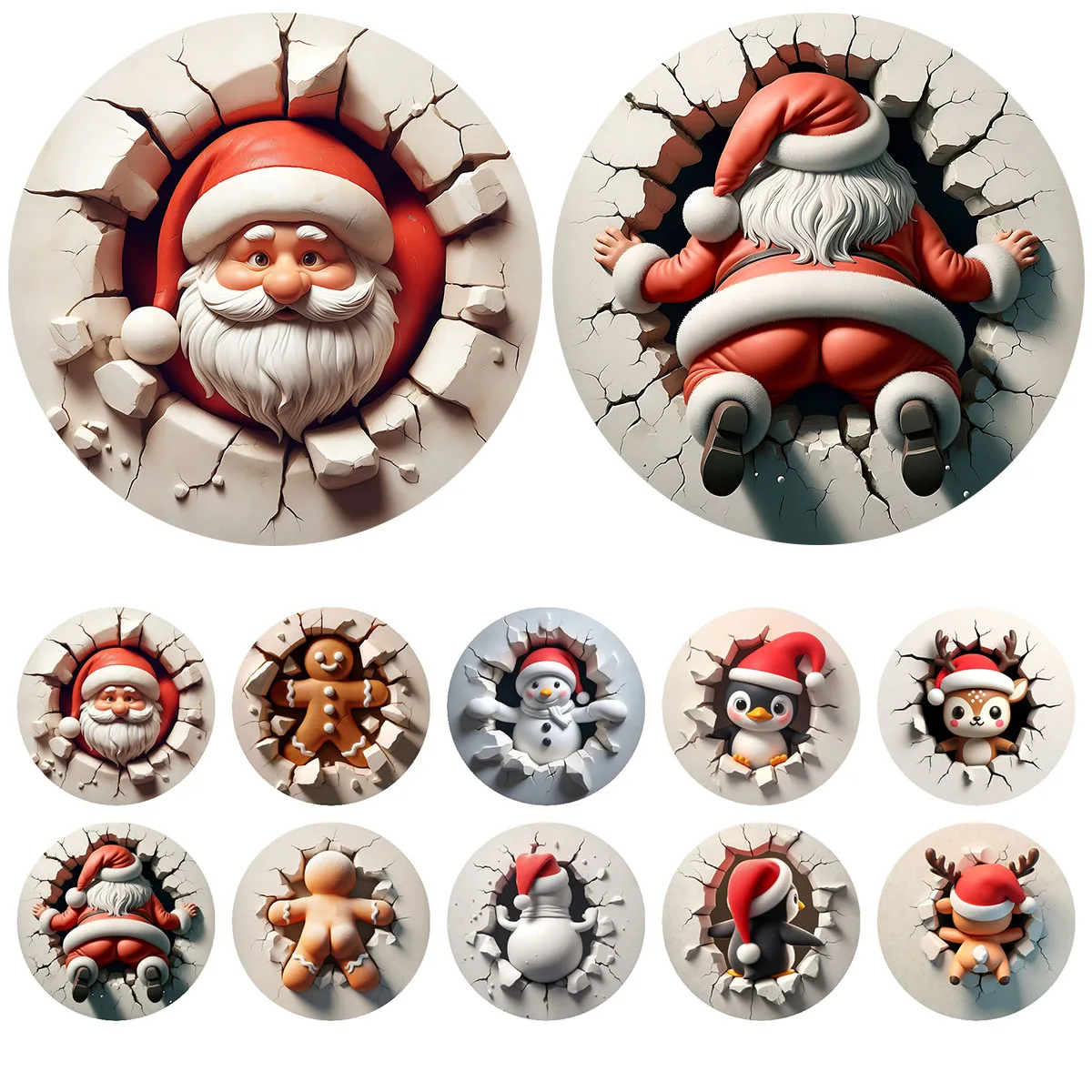 12pcs Funny Santa Claus Snowman Christmas Ornaments UV DTF Transfer Stickers Glass Coffee Mugs Cup Wrap Winter Xmas Decorations