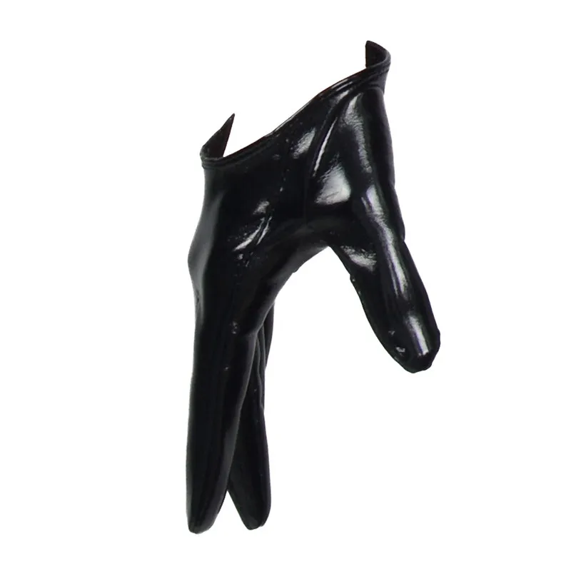 16 cm 6 Zoll extra kurze Handschuhe aus Kunstleder, PU, glänzend, schwarz, Cosplay, für Männer und Frauen, Mädchenmode, Touchscreen, empfindlich – Detail 4