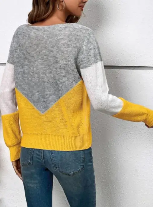 2025 autumn and winter new round neck pullover paired with hollowed out color blocked casual women's long sleeved shirt