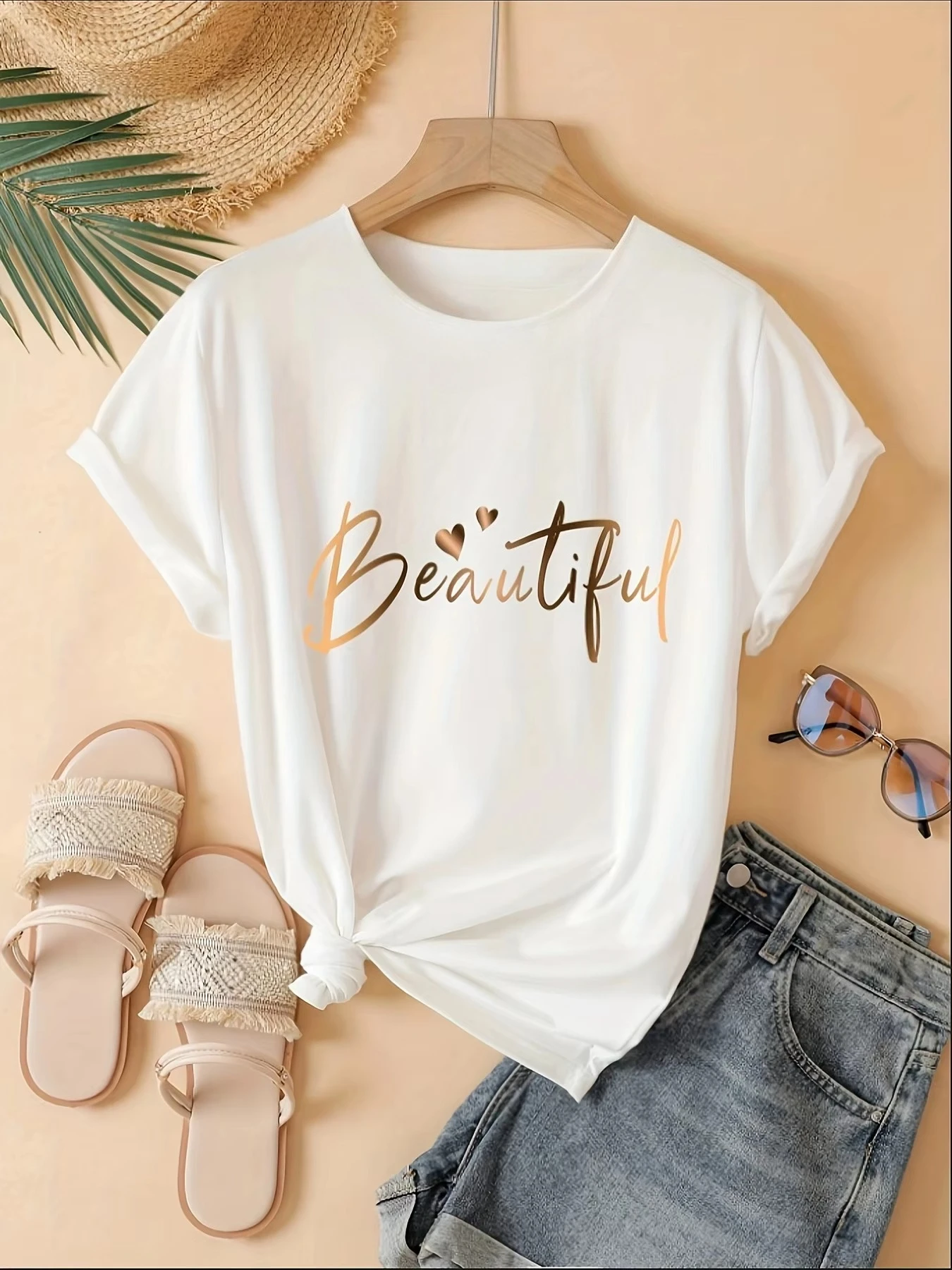 Beautiful Gold Script Women's Tee - Casual Burgundy Graphic Top  Women's Summer Clothing  Free Delivery Shipping Clothes Woman