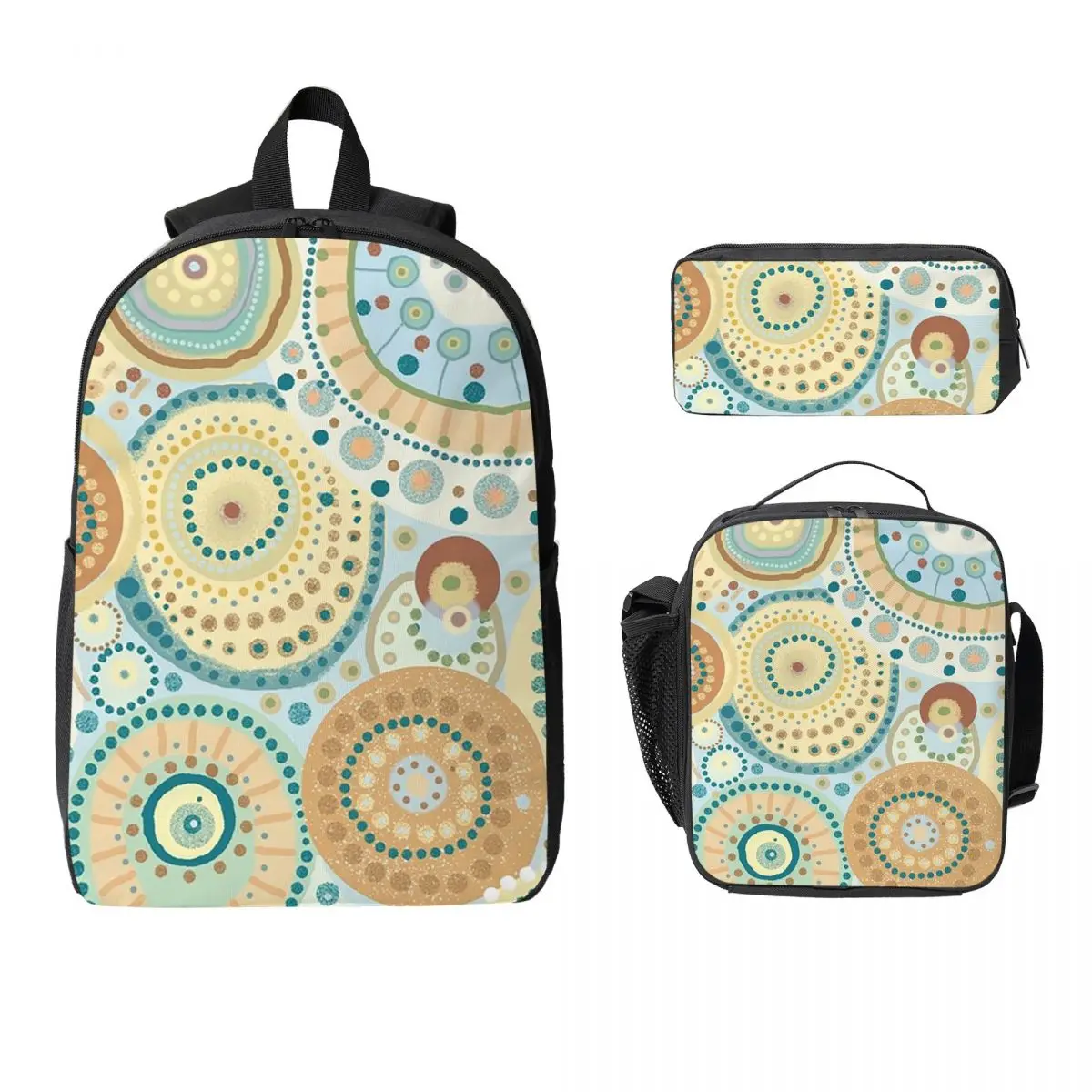 Natural Tones Desigual Mandala Backpack Boys Girls BookBag School Bag Laptop Shoulder Bags 3ps Insulated Lunch Bag Pencil Case