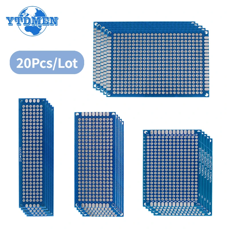 20PCS Double Sided PCB Boards 2X8 3X7 4X6 5X7cm PCB Prototype Board Kit Printed Circuit Universal for DIY Soldering Project