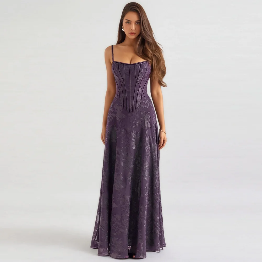 

Purple Strapless Spaghetti Straps Evening Dress Customized Classic A-Line Celebrity Gowns Floor Length Zipper Back Prom Dress