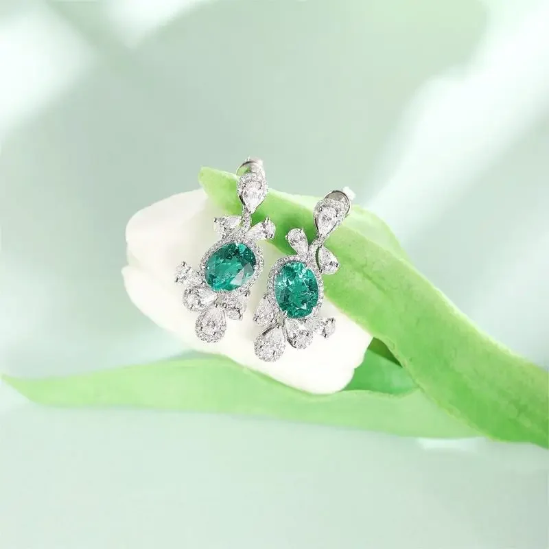 RUIF 2024  Luxury  New Main Stone 3.72ct S925 Silver Lad Grown Emerald Earrings for WomenDesign Girls Party Jewelry