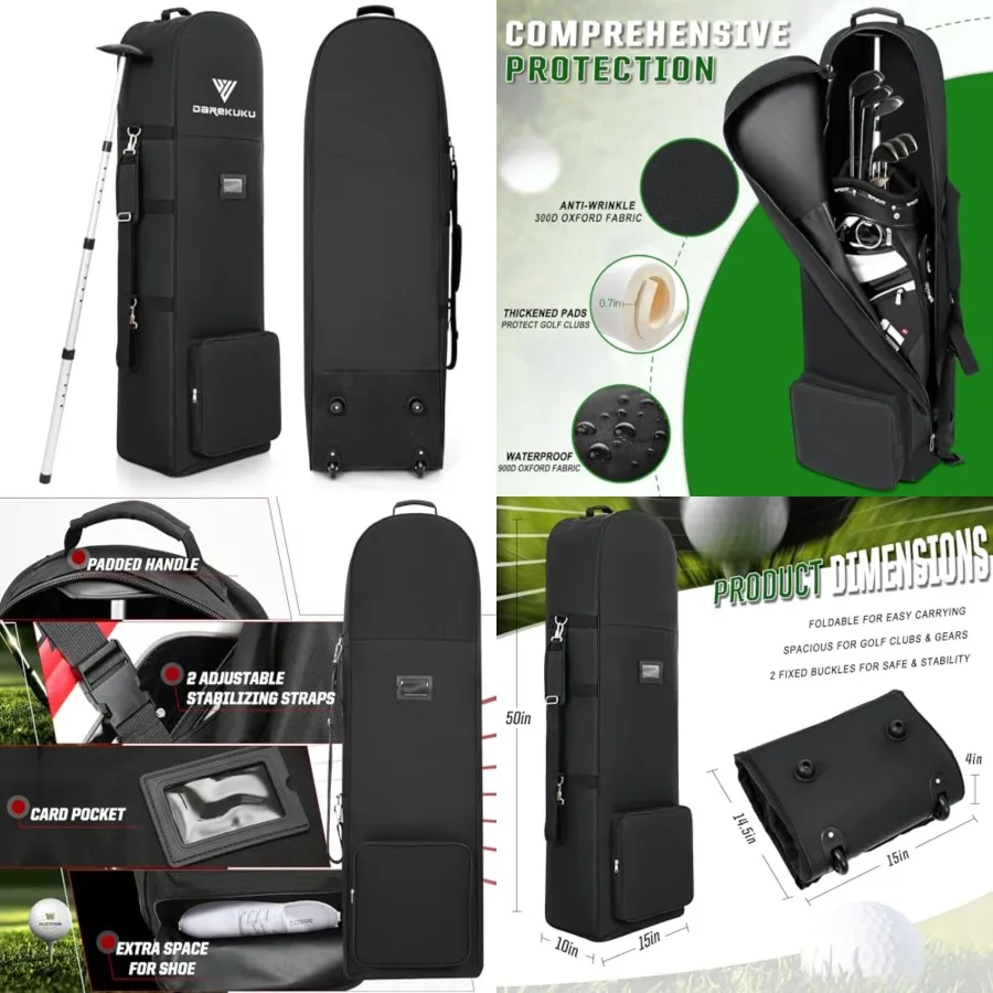 

Padded Golf Travel Bags for Airlines - 900D Heavy Duty Tear Resistant Oxford, Lightweight Foldable Design Detachable Shoulder S