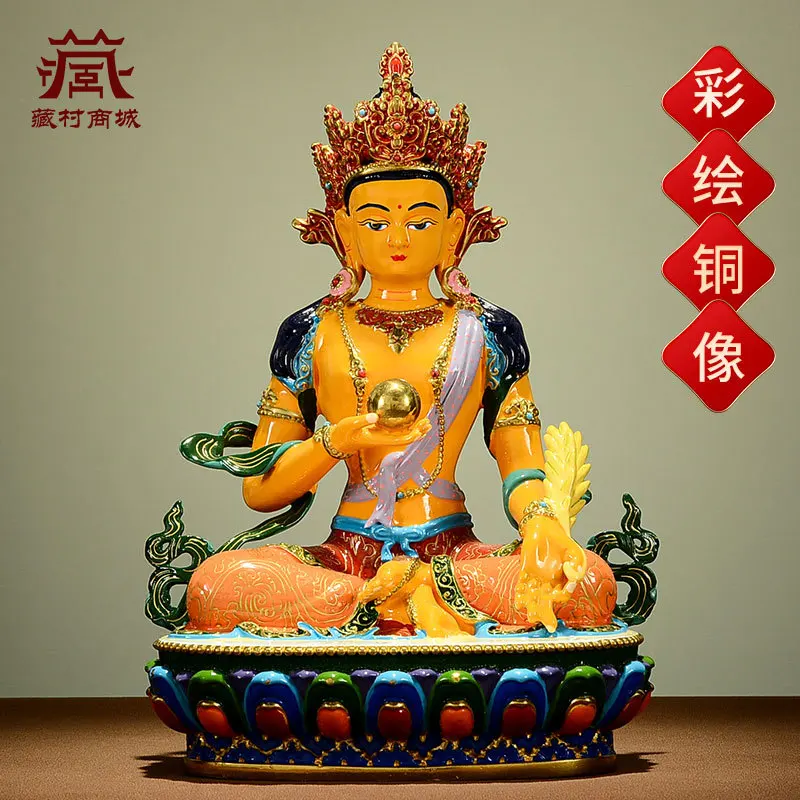 Taiwanese copper-painted and gold-plated Ksitigarbha Bodhisattva bronze statue, Tibetan craft ornament